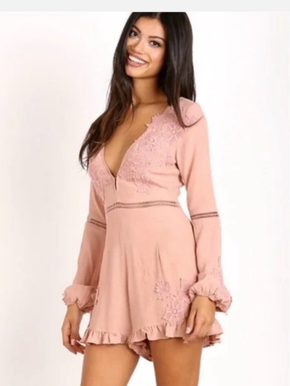 NWT For Love & Lemons Lucien Lace Romper Dusty Pink Floral Applique Size S - Picture 1 of 14